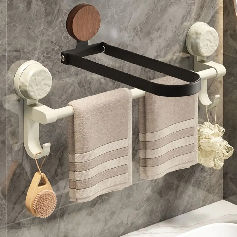 Stainless Steel Bathroom Towel Rack Rustproof No Drilling Foldable Towel Hanging Pole Space Saving Wall Mounted