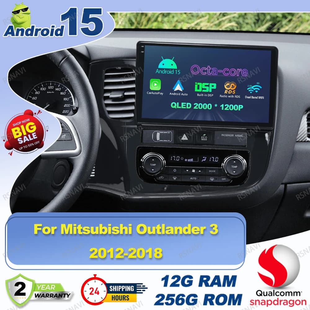 Android 15 Autoradio Per Mitsubishi Outlander 3 2012-2018 Moto Tesla Modello Y Pinza Passat B5 Golf Mk4 Cassetta degli attrezzi Dash Cam