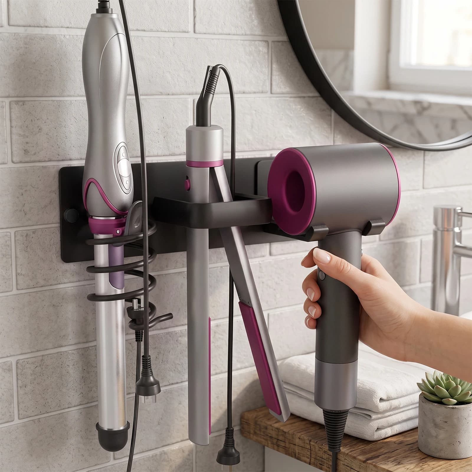 Hair Dryer Holder Bathroom Wall Mount curling iron and straightener stand Flat Iron Storage Rack Universal Hair Dryer Organizer