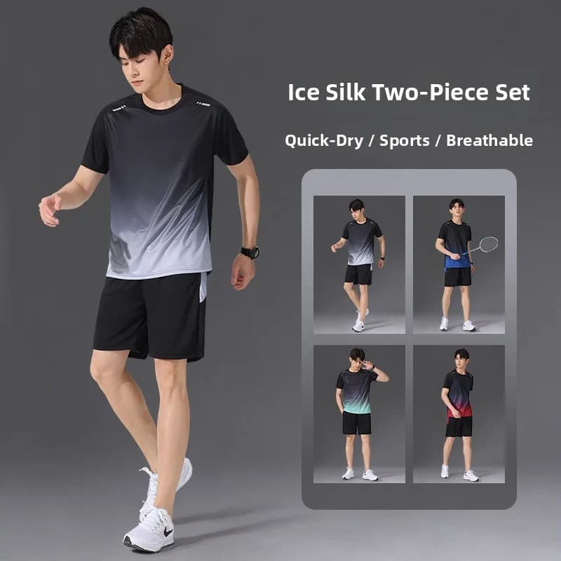 Men's Casual Sports Short Sleeve Outfit Loose Breathable T-Shirt Large Size Mesh Backing Comfortable Lightweight Set