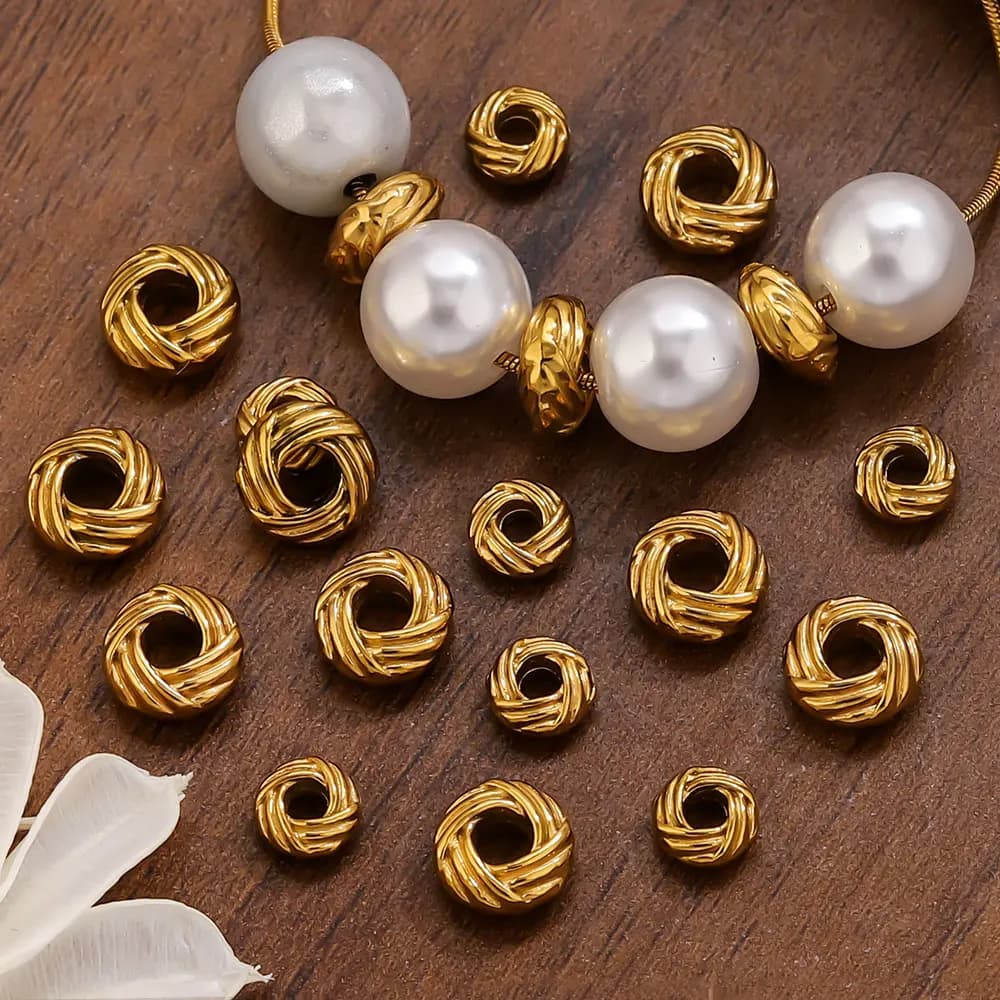 10 Pieces Beads Stainless Steel Sphere Distinguishing Machines, Striped Flower Golden Beads for Creation DIY Jewelry, Bracelets and Necklaces