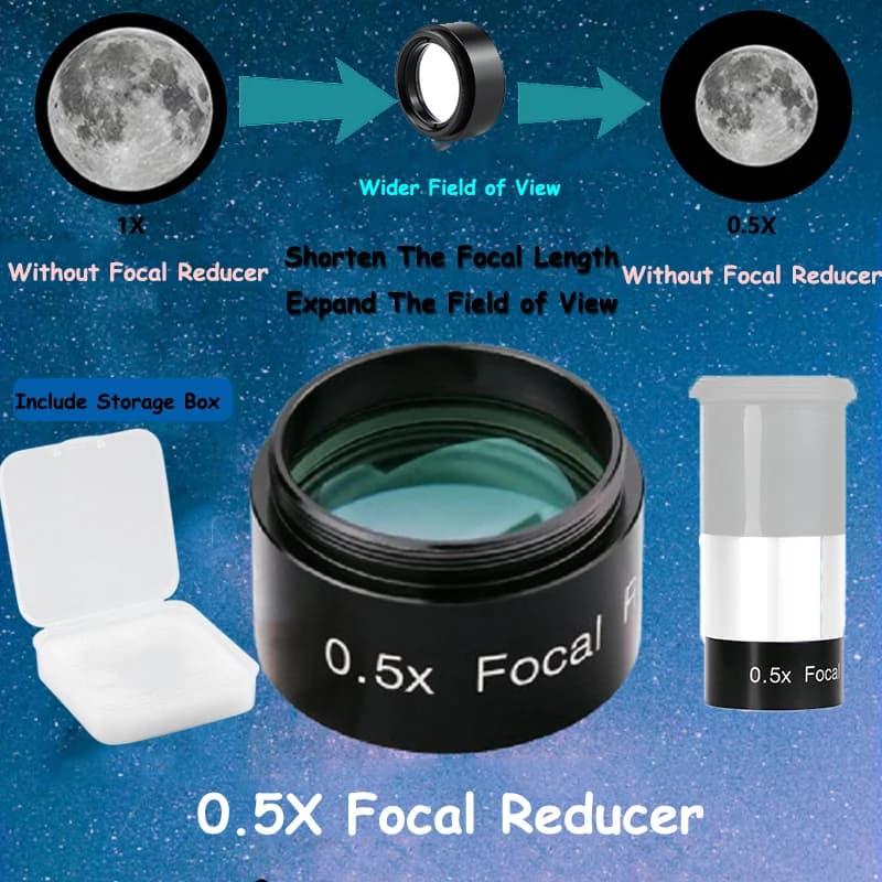 0.5x Riduttore Focale 1.25 pollici/31.7mm Ampio Campo Correttore Lente M28x0.6mm Filettatura Telescopio Astronomico Accessoy Oculare Filtri