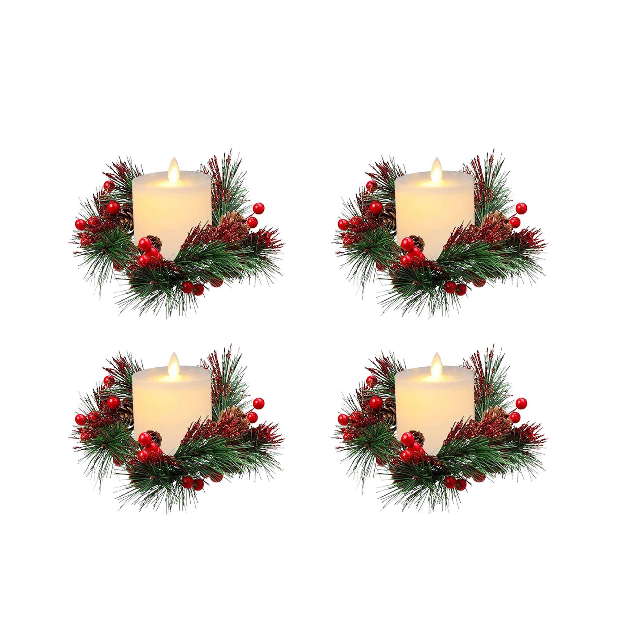 Christmas LED Candle Ring Set with Glass Candle Cup, Flameless Candle Ring for Christmas Table Centerpiece, Input Door, Locker,