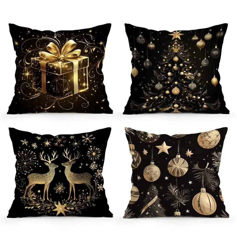 Home Decor Golden Christmas Patterns Decorative Pillow Covers Pattern Cushion Cover Suitable for Sofa Bedroom Car Pillow Cover