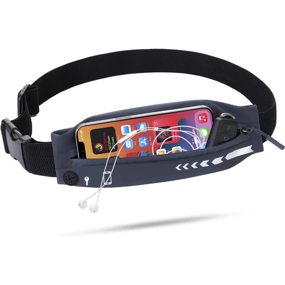 Slim Running Belt for Women Men-Runners Phone Holder Fanny Pack, Adjustable, Bounce Free Waist Pouch bag for Workout, Money Belt, Run Gear Accessories Dark Grey