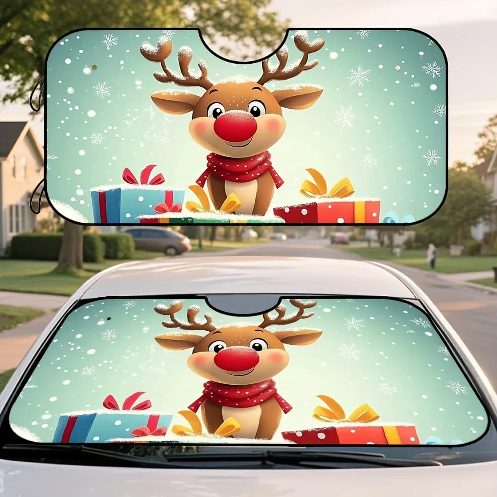 1pc, Christmas Christmas Reindeer Cute Cartoon Style Foldable Car Windshield Sunshade, Front Window Visor For SUV, Sedan, And Tr