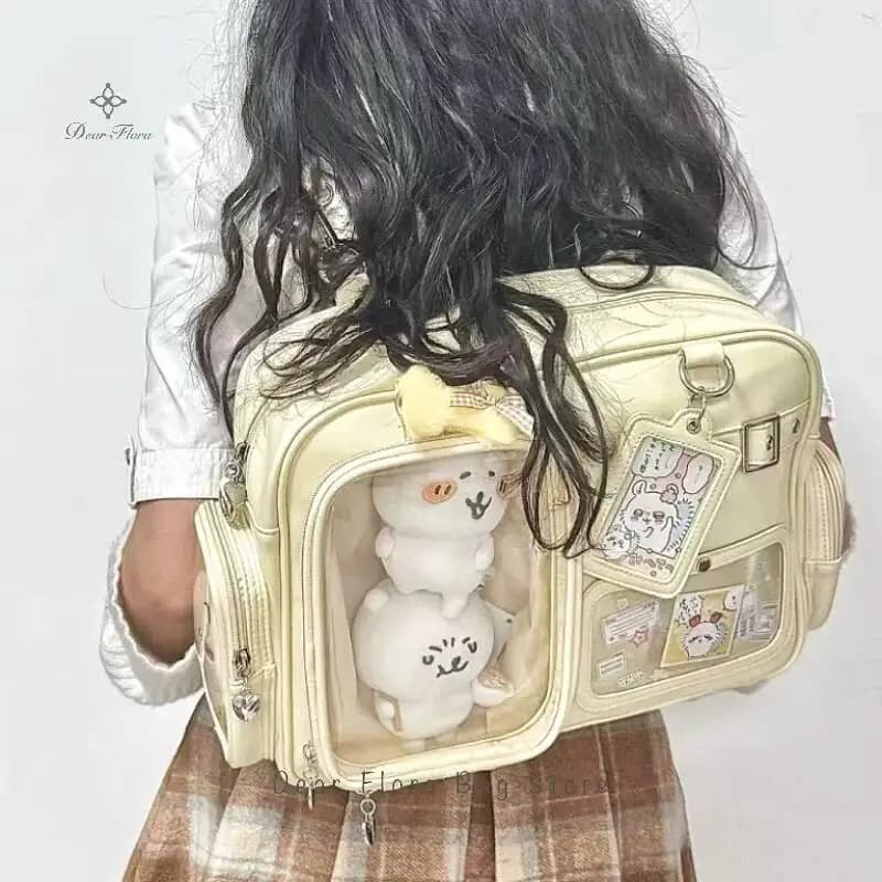Y2K New Cute Ita Bag Large Capacity Concert Backpack Lolita Girl Transparent Shoulder Bag Casual Shoulder Bag with DIY-to-te distinctive display