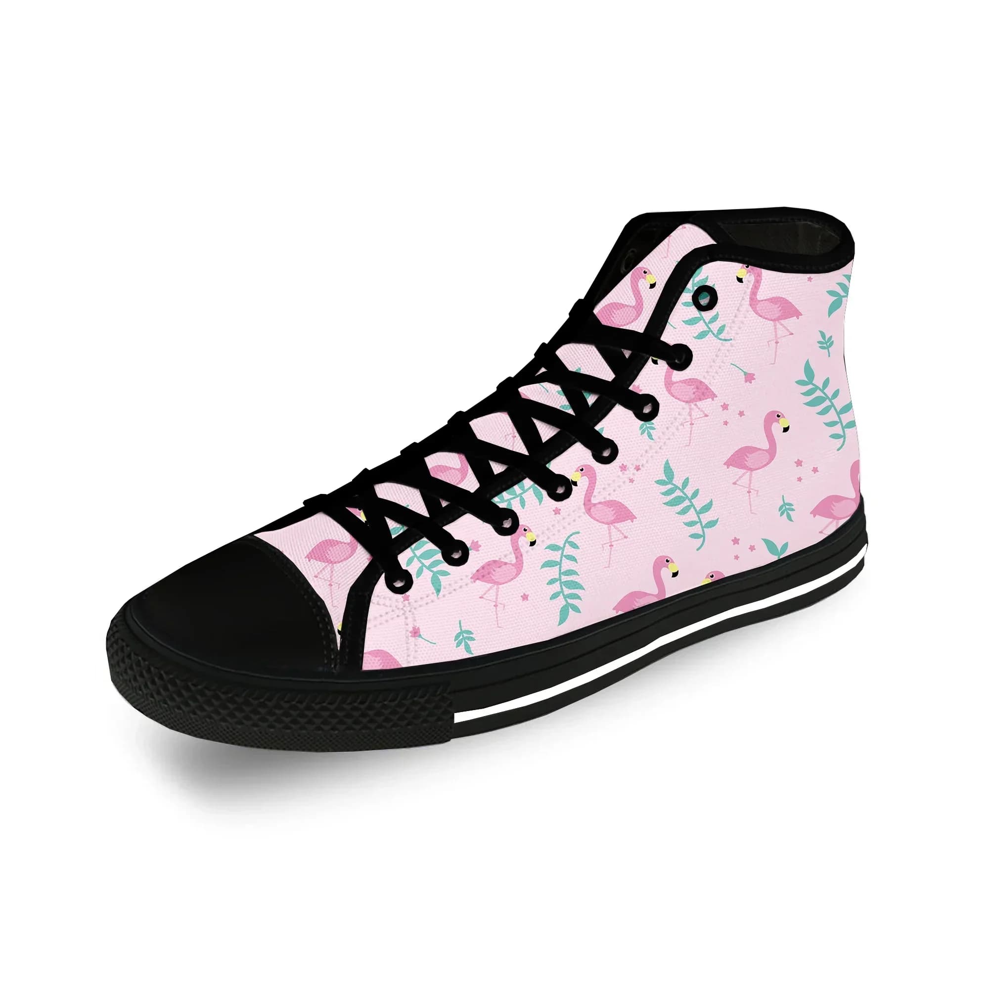 Scarpe da ginnastica in tela alte con stampa 3D estetica a tema fenicottero, casual, alla moda, leggere e traspiranti, da uomo e da donna