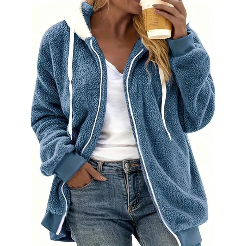 Felpa con Cappuccio e Zip in Peluche, Giacca con Cerniera per Donna, Moda Primaverile, Abbigliamento Casual Comodo in Materiale Morbido, Stile Streetwear
