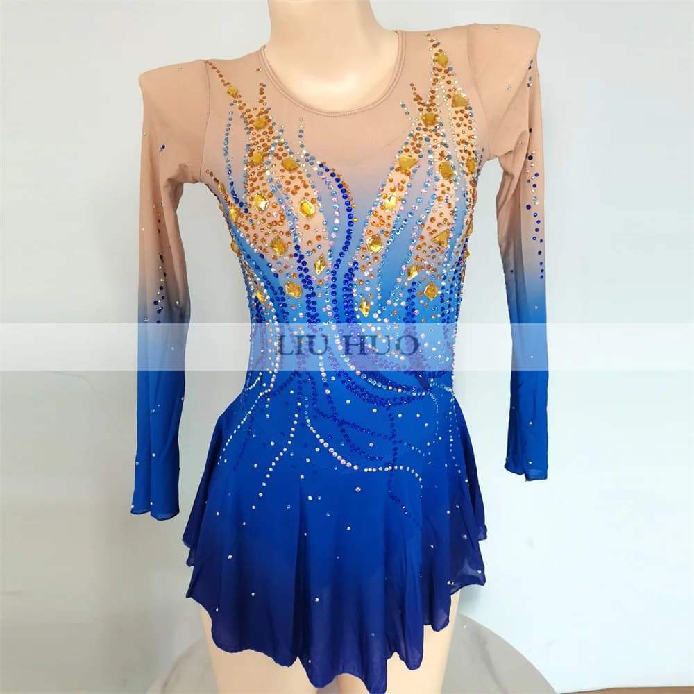 LIUHUO Nuovo Vestito da Pattinaggio di Figura di Danza sul Ghiaccio Donne Ragazza Adulta Adolescenti Personalizza Concorso di Prestazioni in Costume Blu Bambini Bambini