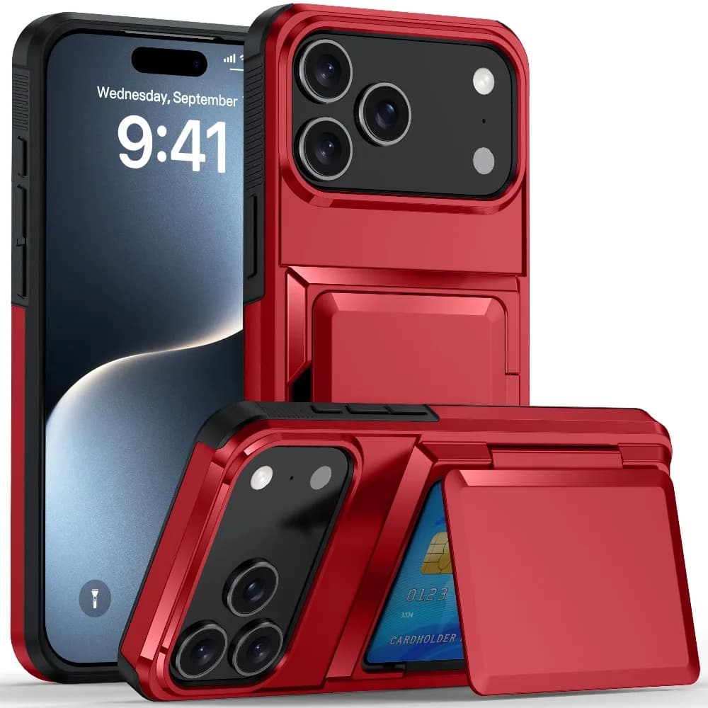 Custodia per telefono con tasca per carte di nuovo stile per iPhone 11-17 Pro Max Plus - Custodia protettiva a portafoglio 2 in 1, antigraffio antiurto