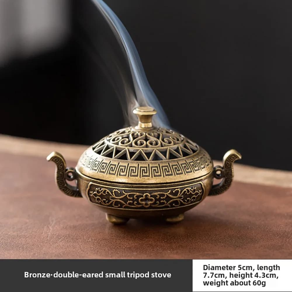1Pcs Alloy Incense Stick Burner with Hollowed Out Patterns Sandalwood Lotus Incense Censer Retro Three Legged Stove