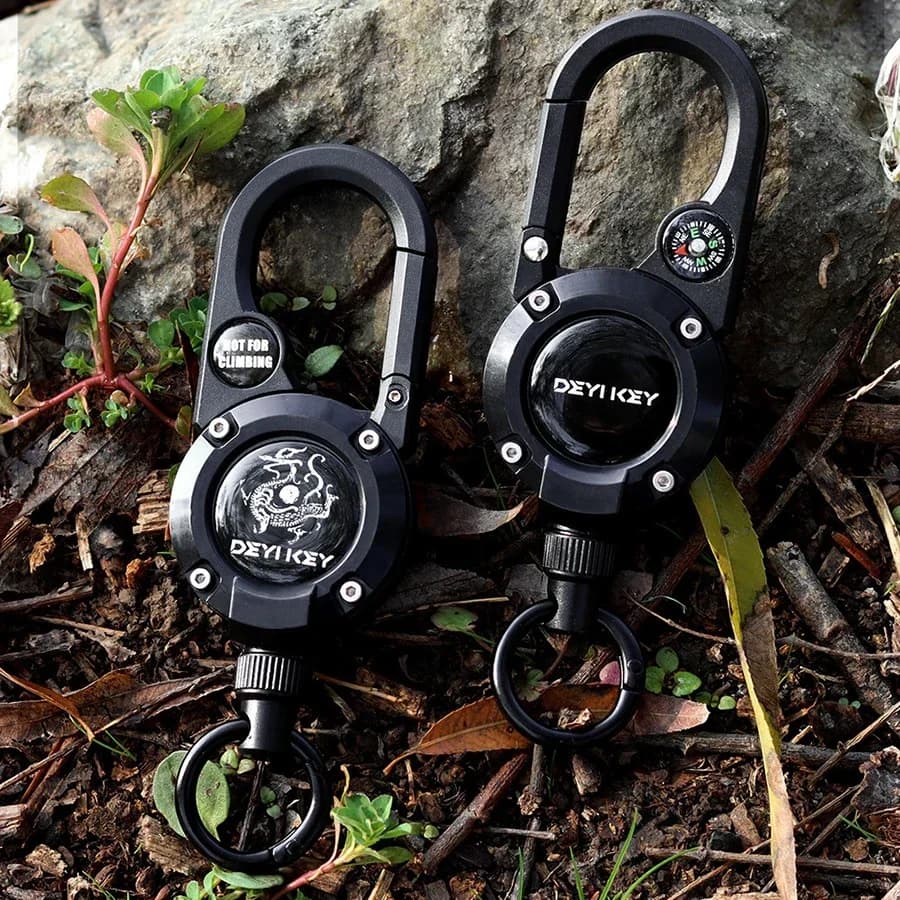 Multifunction Steel Wire Portable Telescopic Buckle Pull Reel Keychain with Retractable Carabiner with Steel Wire Cable