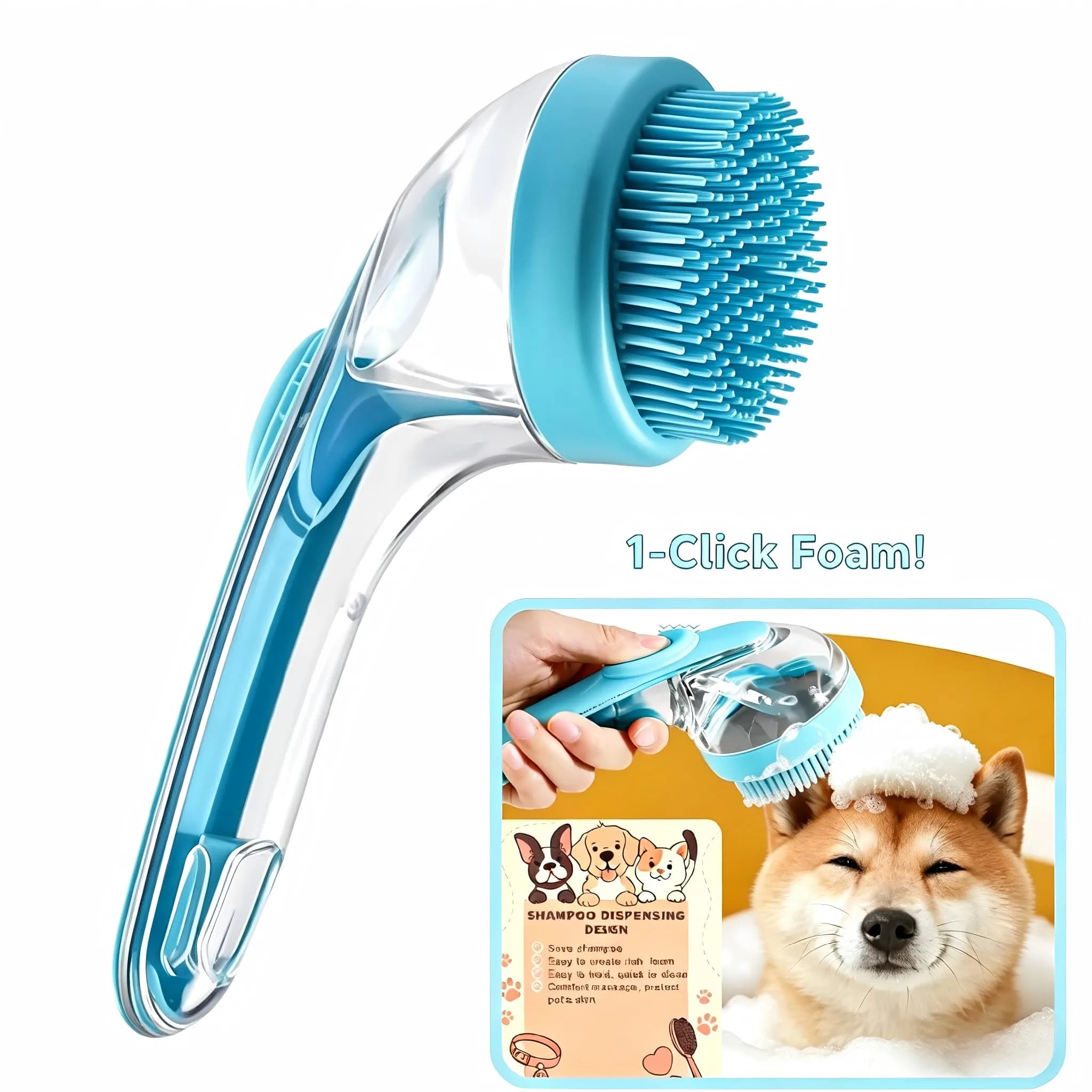 Spazzola per il bagno per cani 2026 aggiornata con dispenser di shampoo, manico lungo, massaggiatore doccia in silicone per la toelettatura di cani e gatti