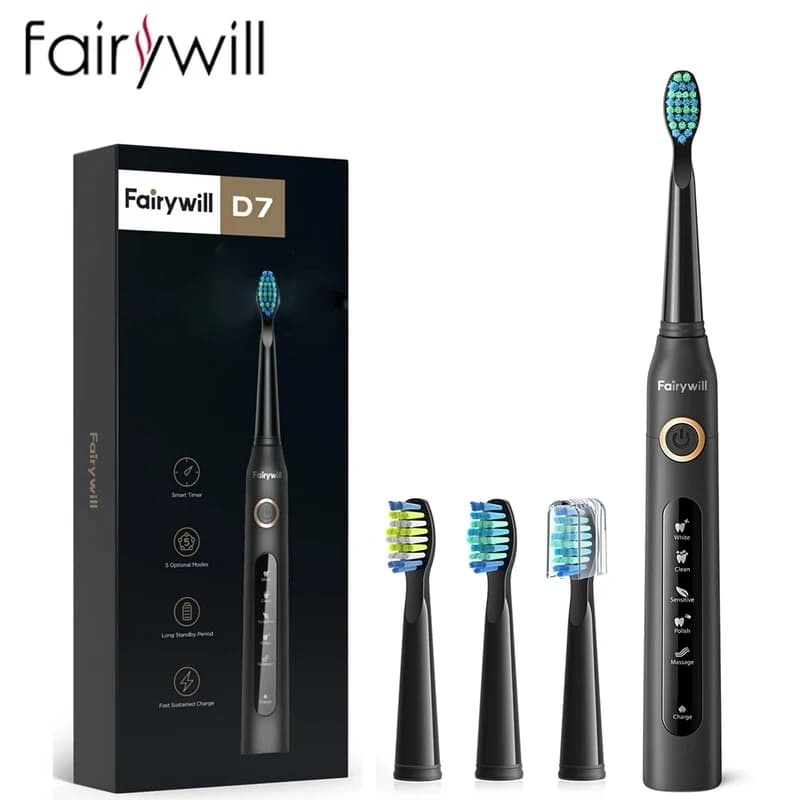 New Fairywill sonic electric toothbrush with USB charging, rechargeable, waterproof, for adults, with spare heads