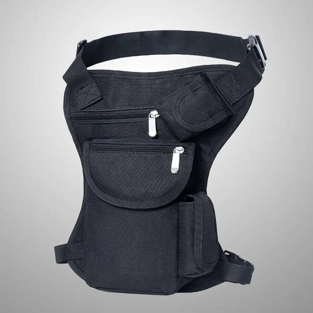 Borsa Multifunzionale da Gamba per Esterni Nera, Marsupio Tattico in Tela per Ciclismo, Sport e Viaggi, Marsupio Portasoldi per Sport all'Aperto