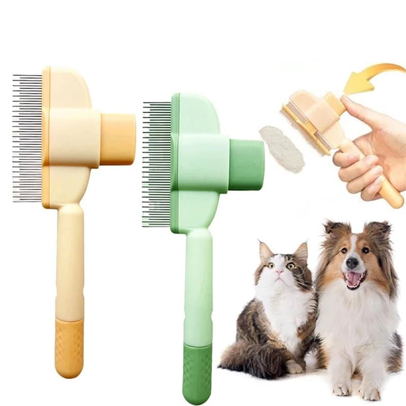 Pettine per capelli per cani e gatti, un pulsante, autopulente, per rimuovere le pulci dei peli degli animali domestici, doppio strumento per massaggio per toelettatura dei denti in acciaio inossidabile per animali domestici