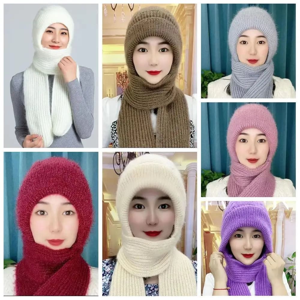 Ear Protection Knitted Skullies Hat Scarf Set Neck Warmer Cross Women Hooded Scarf Thicken Soft Cycling Balaclavas Hat Mom
