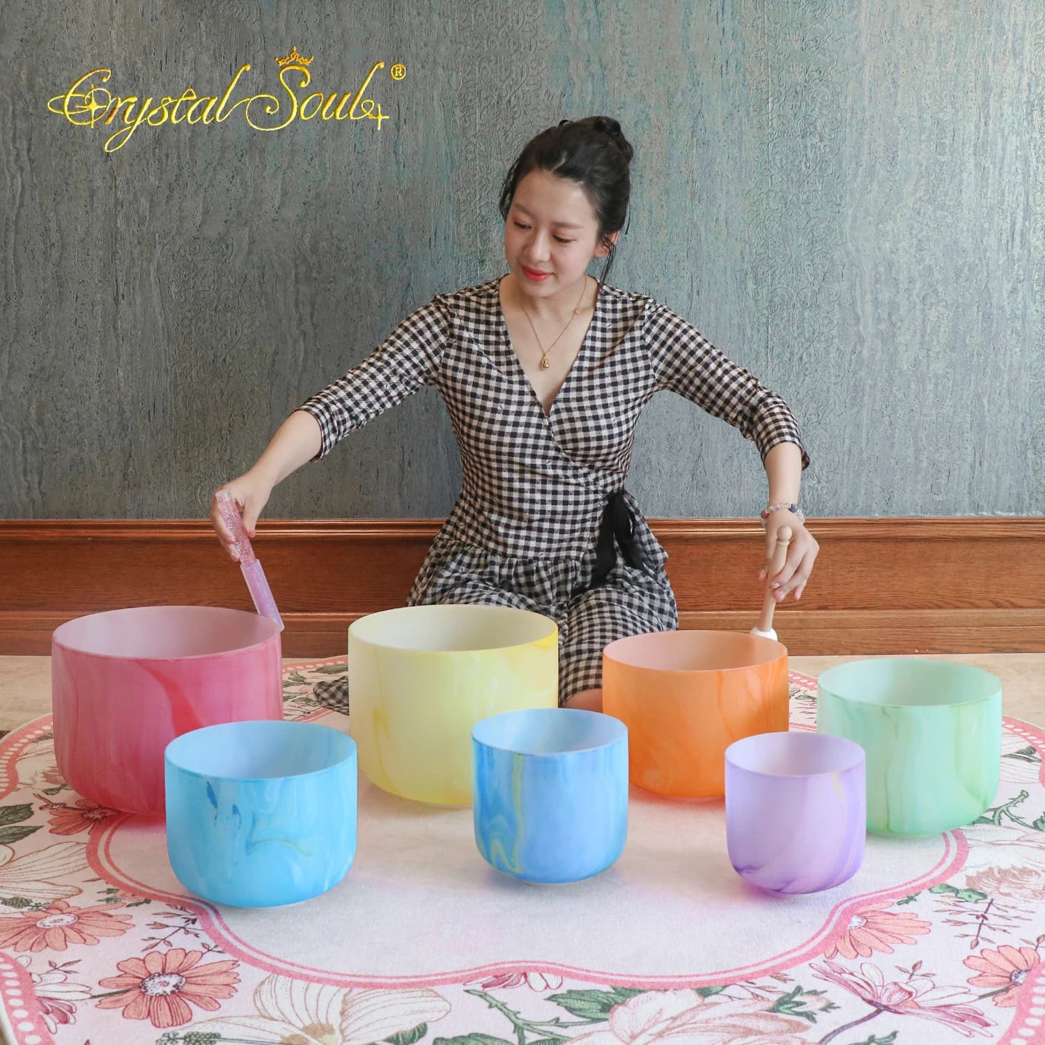 Crystal Soul 2026 ReiKi Frosted Crystal Singing Bowl Set Sound Healing Set Source Factory Supports Customization