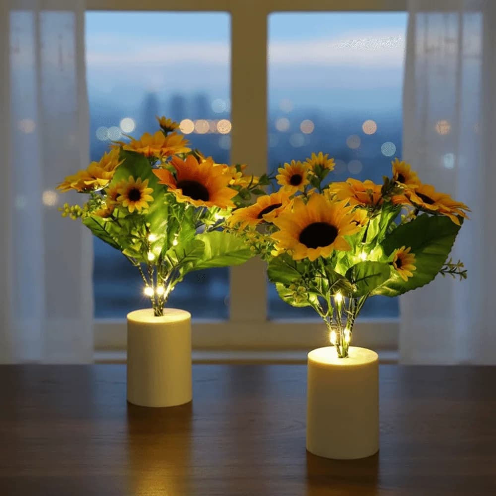 Lampada da notte a LED da comodino, luce da scrivania a batteria, 3 LED, luce a forma di fiore simulato, sicura, ricaricabile.