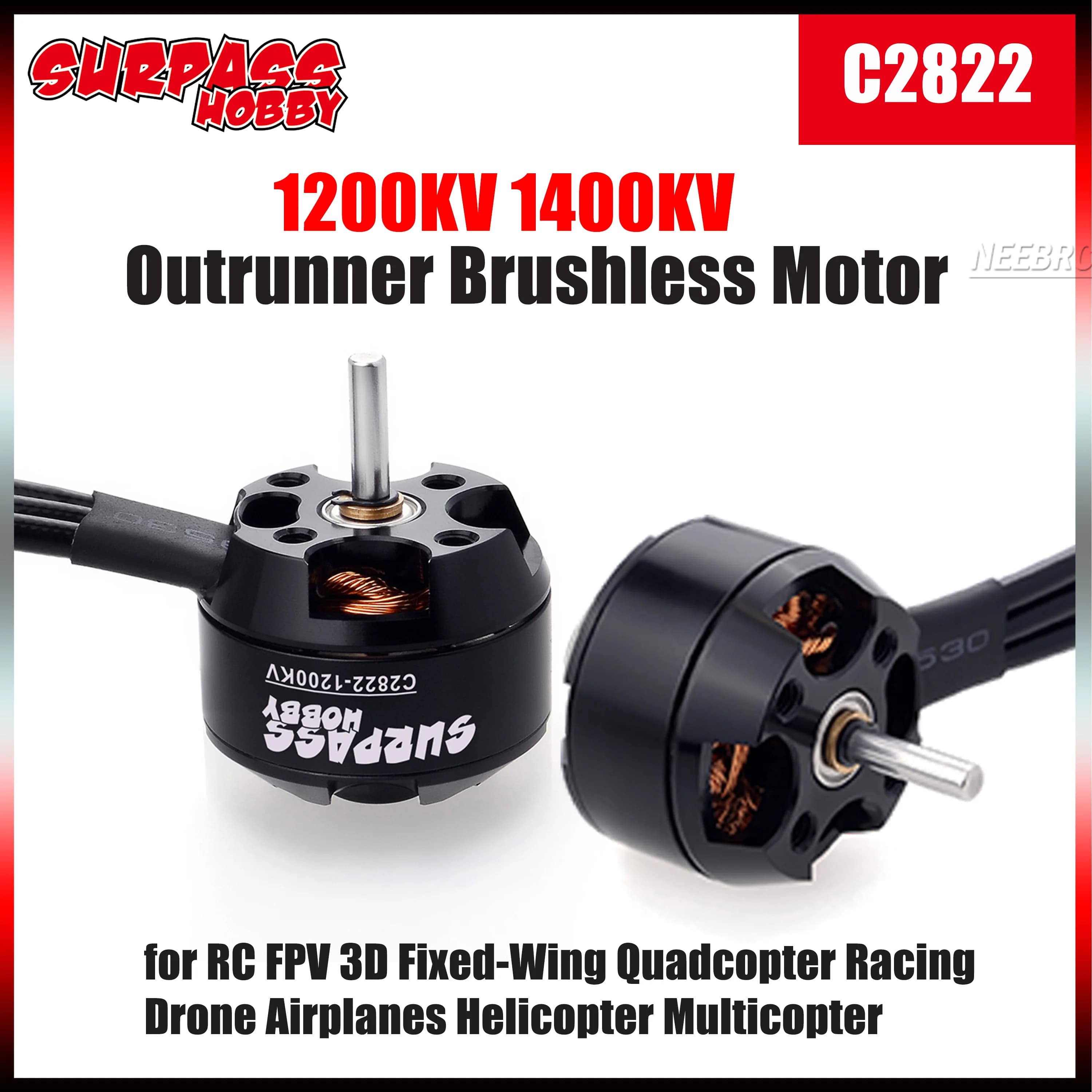 Motore Brushless Outrunner SURPASS HOBBY 2822 1200/1400KV per Aeromodelli RC 3D, Elicotteri, Aerei ad Ala Fissa, Droni e Parti di Giocattoli