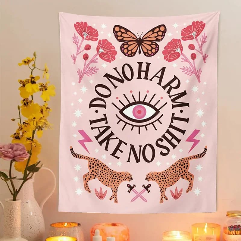 Arazzo rosa Tarocchi Carta Tigre Farfalla Appeso a parete fiori Decor Psichedelico Boho ins Decor Arte magica Estetica Room Decor