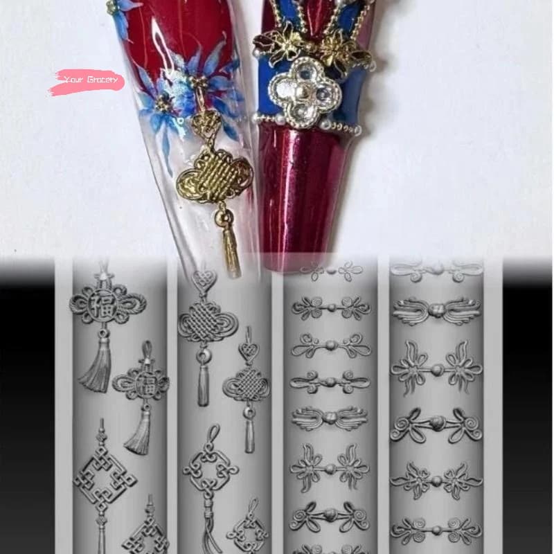 Stampo per unghie in silicone 3D Design a forma di fiore a farfalla Modello a catena con perline con fiocco dolce per decorazioni per unghie fai da te Strumenti per manicure trasparenti