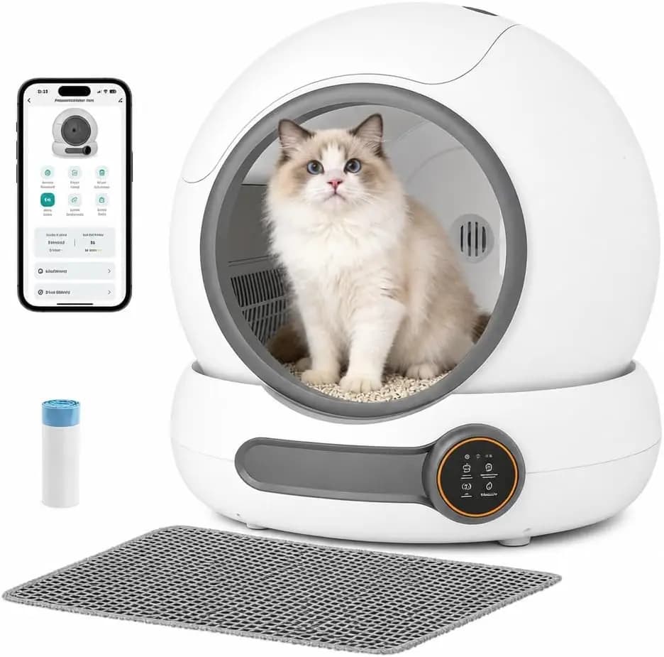 Self-Cleaning Cat Litter Box, Automatic Scoop-Free Covered Litter Box for Multiple Cats, 65L Large Capacity, App Control, Odor C