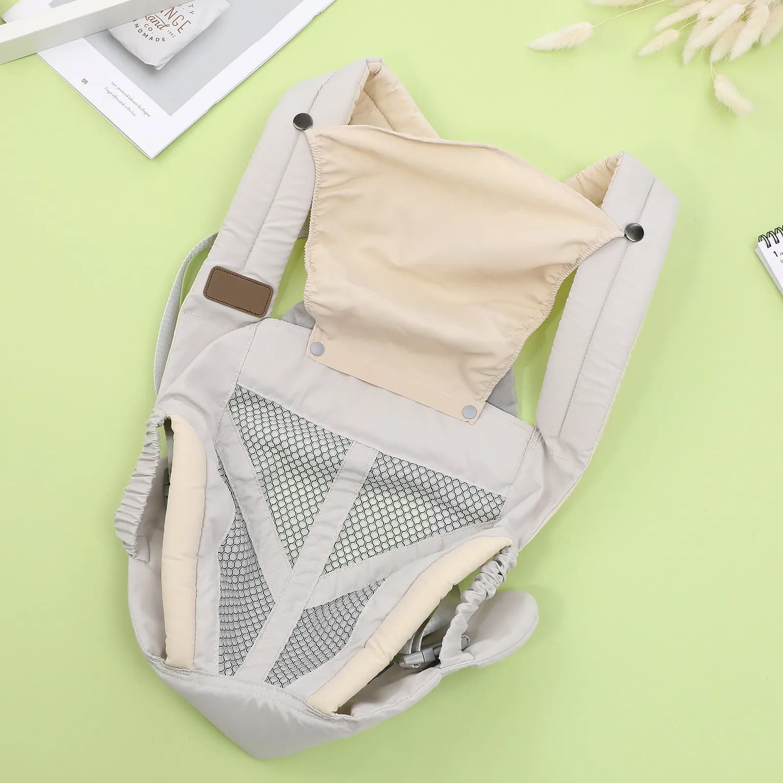 Gray Baby Carrier Newborn to Toddler Lightweight Breathable Infant Carrier Sling Outdoor Cute Ear Design Hands-Free Baby Strap