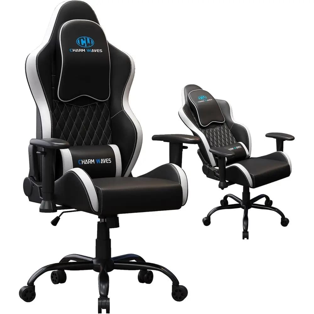 Ergonomic Gray Fabric Gaming Chair with Diamond Stitch, Reclining Office Style, Adjustable Backrest, Supports up to 300 lbs