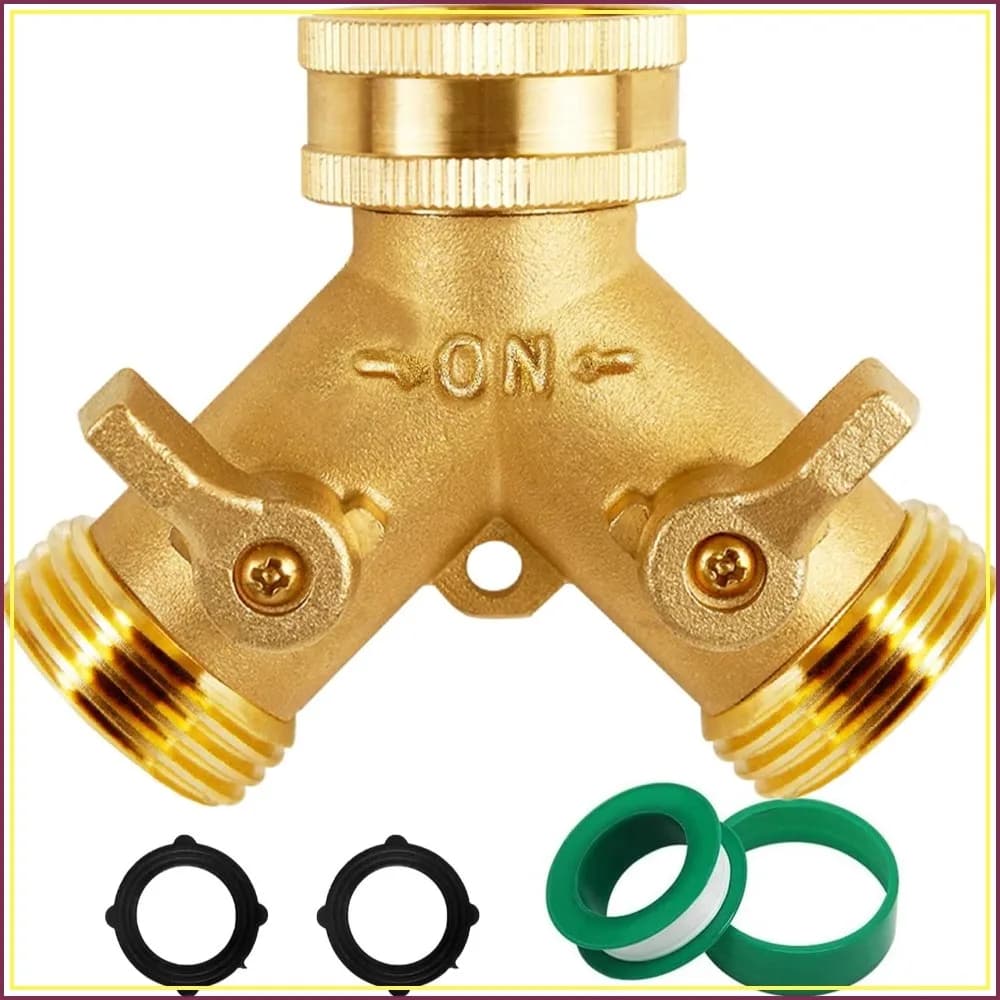 3/4 Inch 2-Way Y Brass Garden Hose Splitter with O-Ring Washers & Tape, Heavy Duty Solid Brass Connector