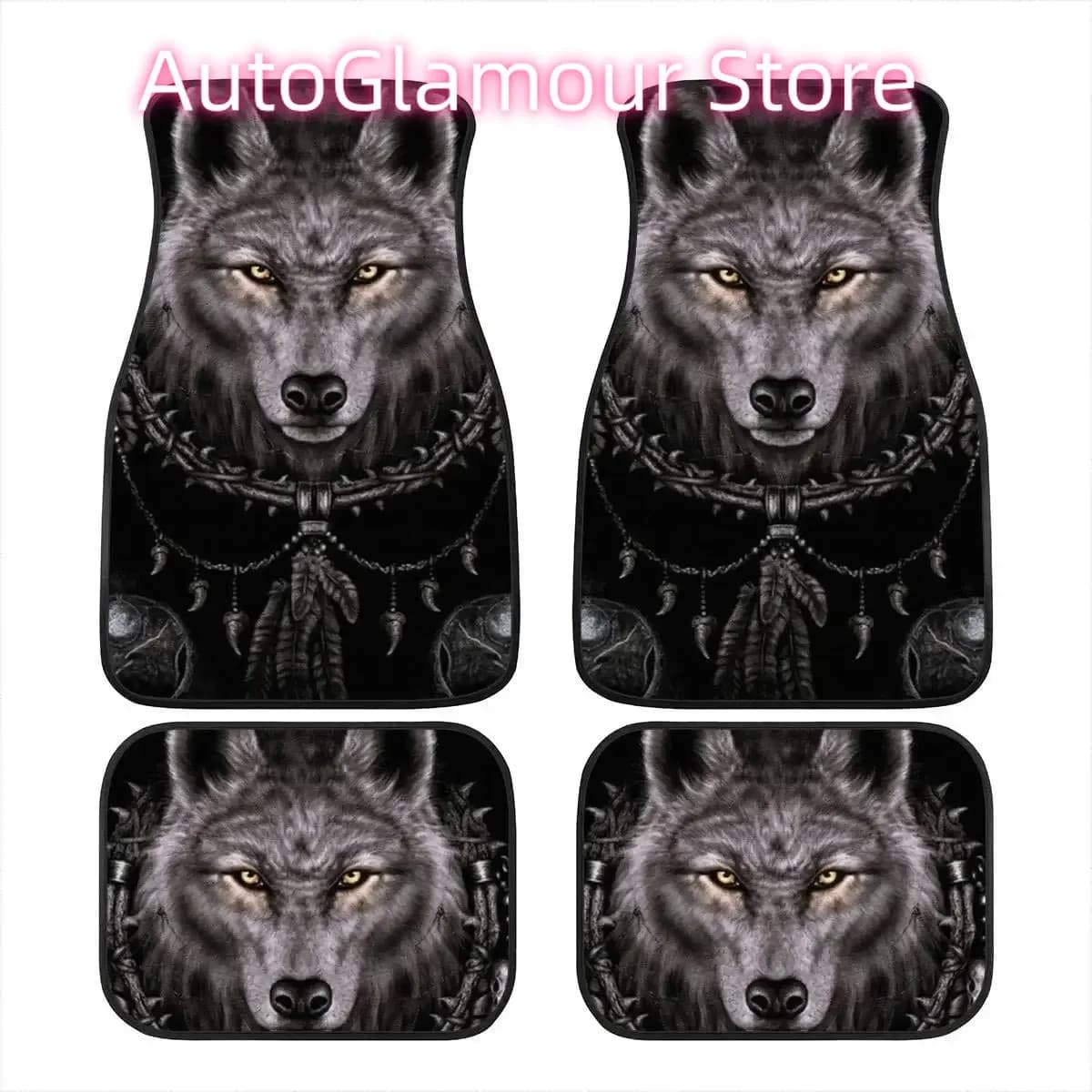 Cool Tribal Wolf Dream Catcher Dark Print Decor Carpet Car Floor Mats Set of 4 Pieces Universal Fit for Auto Vehicle Fron