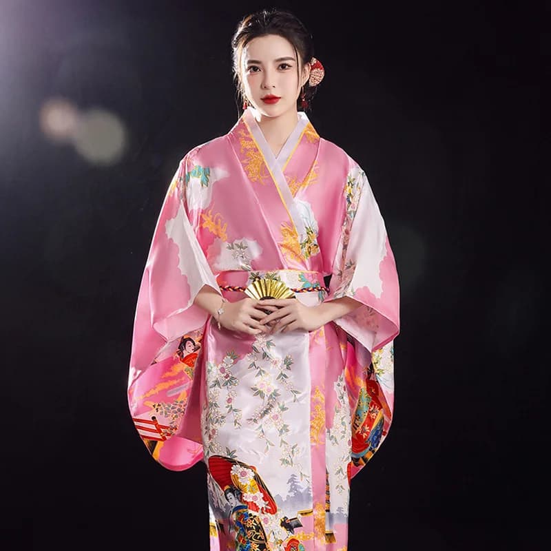 Traditional Japanese Kimono Cardigan Women's Dress Bathrobe Yukata Geisha Cosplay Clothing Photographic Service for Asian Performance