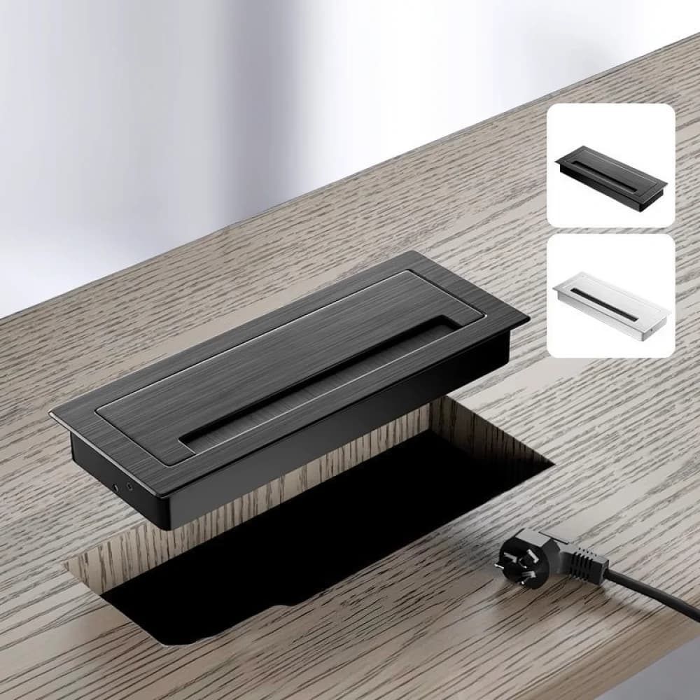 Aluminum Desktop Cable Management Box Soft Close Wire Organizer Rectangular Cord Grommet For Office Meeting Table Decor