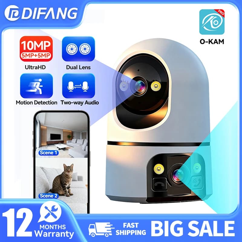 Telecamera di Sicurezza Domestica WiFi 10MP con 2 Lenti, Zoom 5X, Tracciamento AI Automatico, Visione Notturna, Monitoraggio per Animali Domestici/Bambini, Audio Bidirezionale