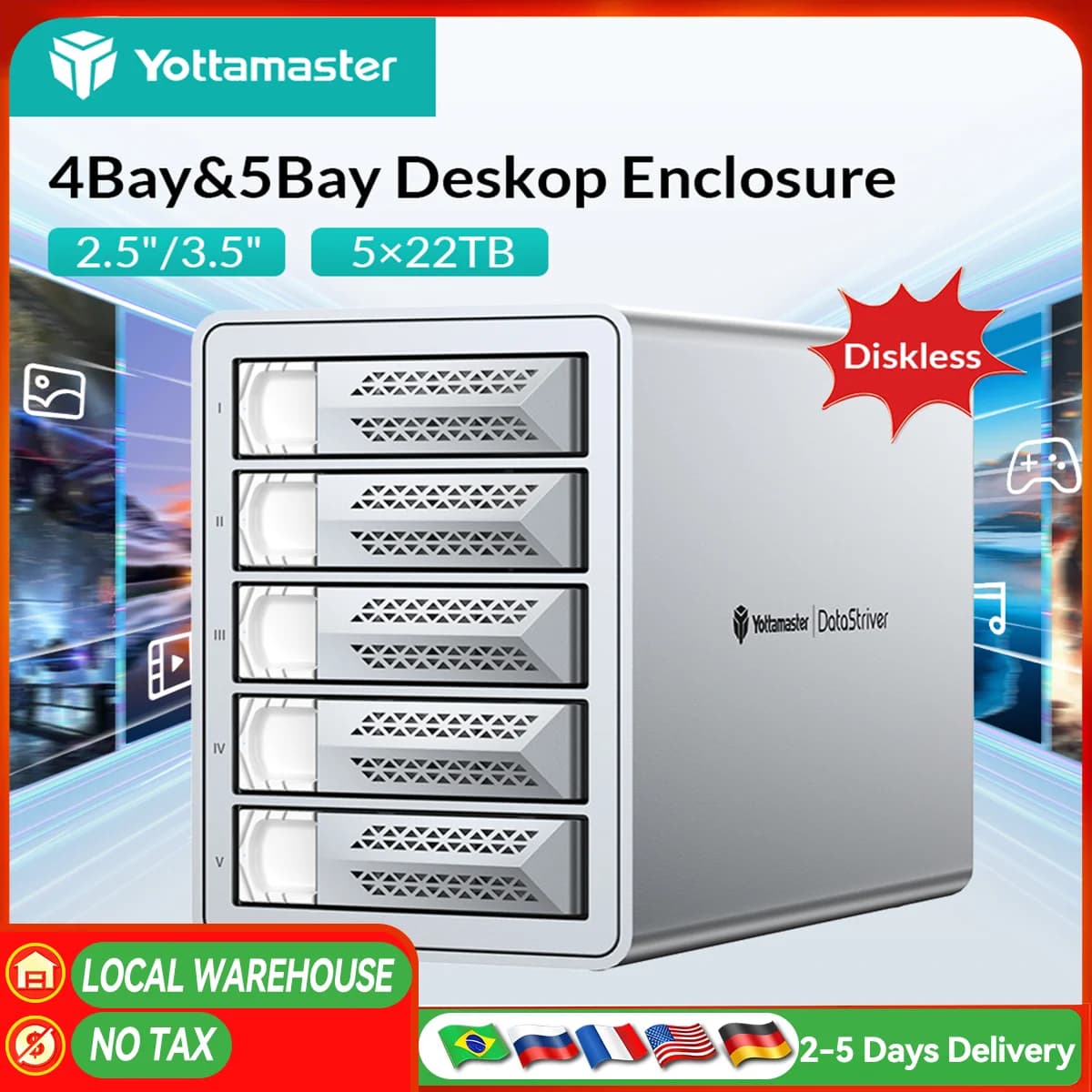 Yottamaster 10Gbps 2.5/3.5 "SATA HDD SSD Custodia Tipo C HD Custodia esterna USB3.1 Daisy Chain Scatola di archiviazione per disco rigido per PC da gioco
