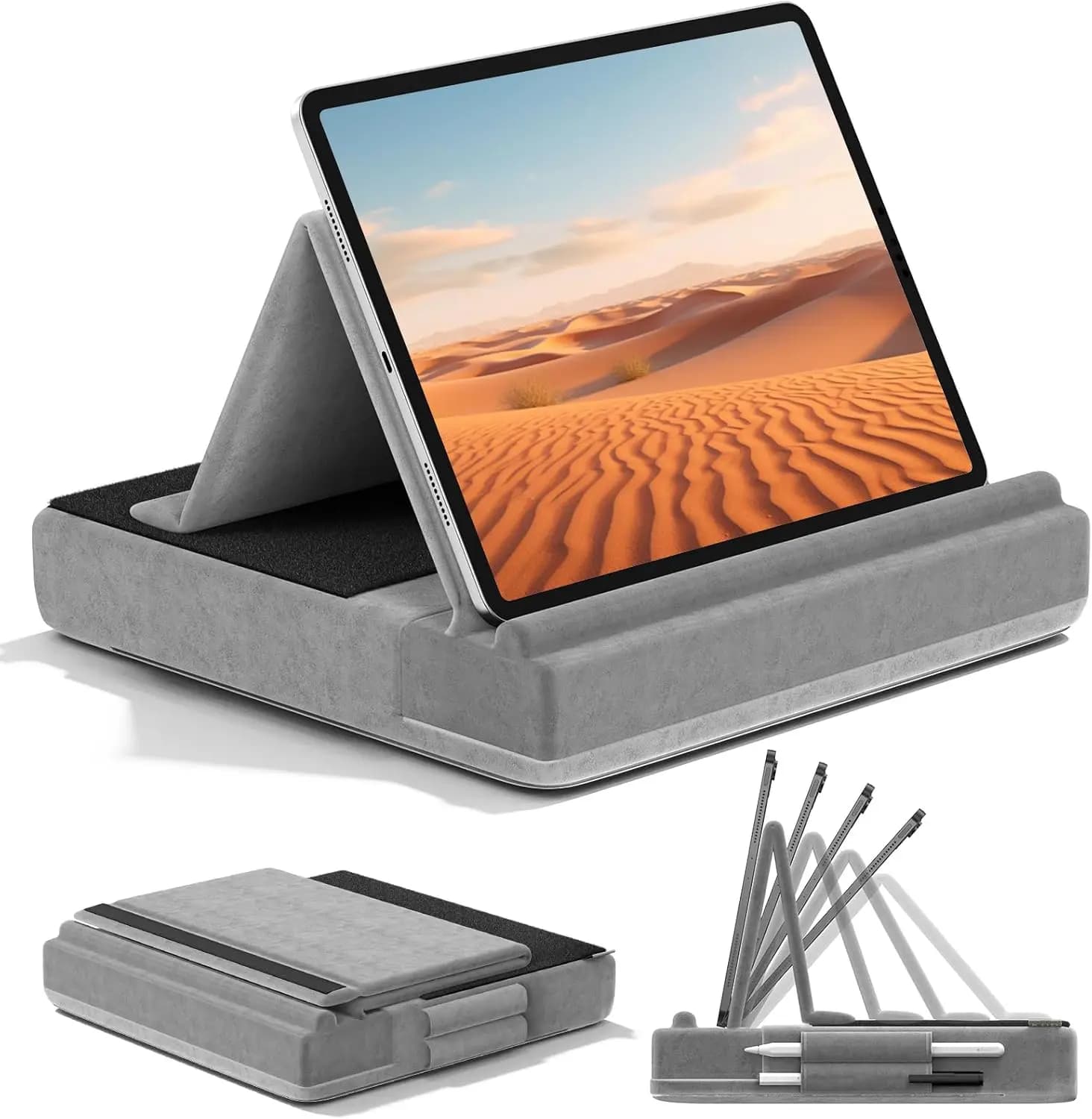 Supporto Pieghevole per Tablet con Angoli Multipli per Visione su Divano, Letto, Scrivania con Supporto per Stilo per iPad, Telefoni, E-Reader