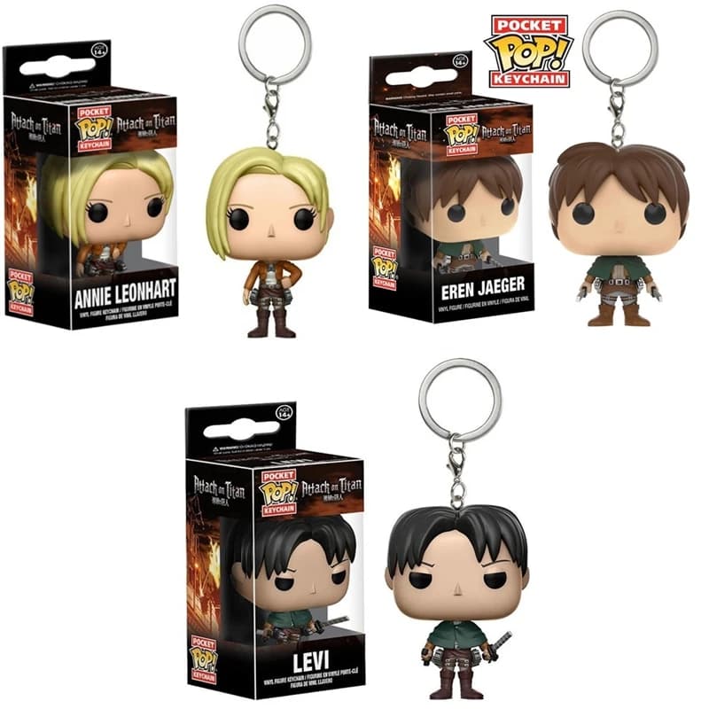Funko Anime giapponese Attacco su Titano Jaeger Annie Leonhart Levi Eren Action Figure Portachiavi Giocattoli da tasca Anime Figuras Portachiavi