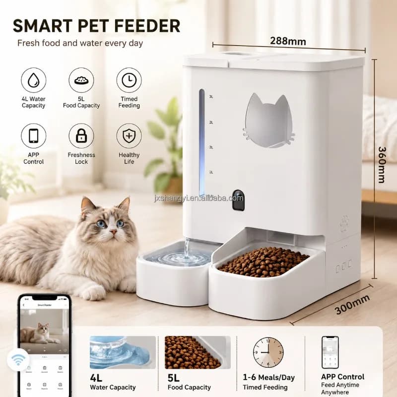 Factory Top Quality Tuya APP Control Timed Cat Automatic Food Water Pet Bowls Feeders Smart Automatic Pet Feeder with HD Camera