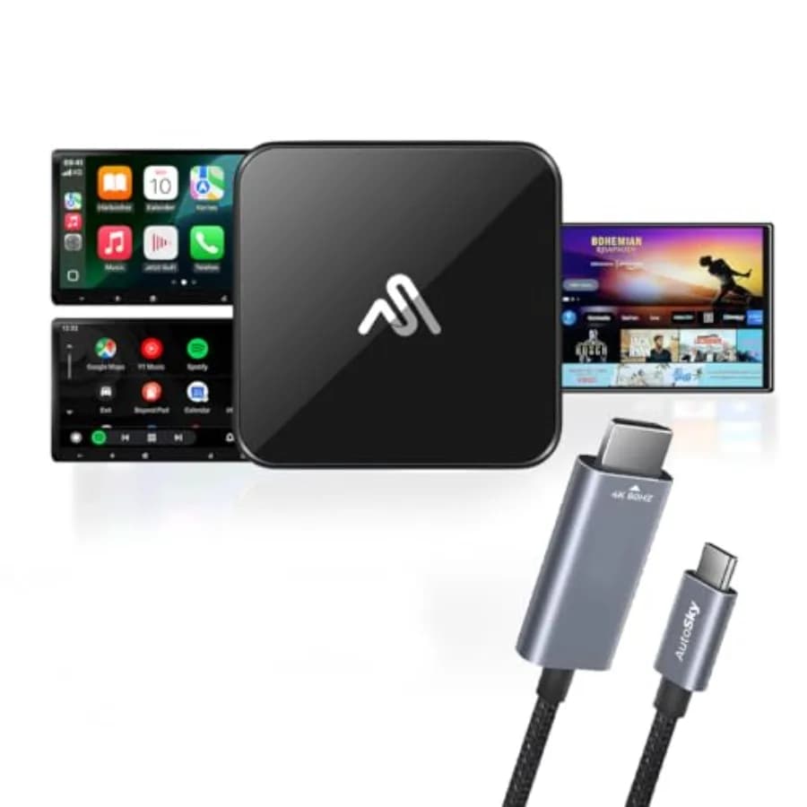 Adattatore CarPlay TV + Combo Cavo HDMI per l'infotainment in auto: corpo in alluminio nero, streaming wireless di app, film, musica, GPS