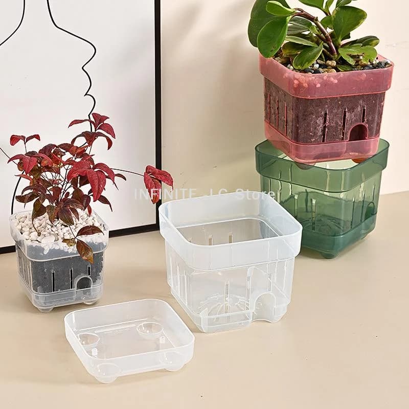 Vaso per Piante con Base Quadrata e Drenaggio, Vaso in Plastica Traspirante per Coltivazione Domestica, Balcone e Giardino INFINITE -LG