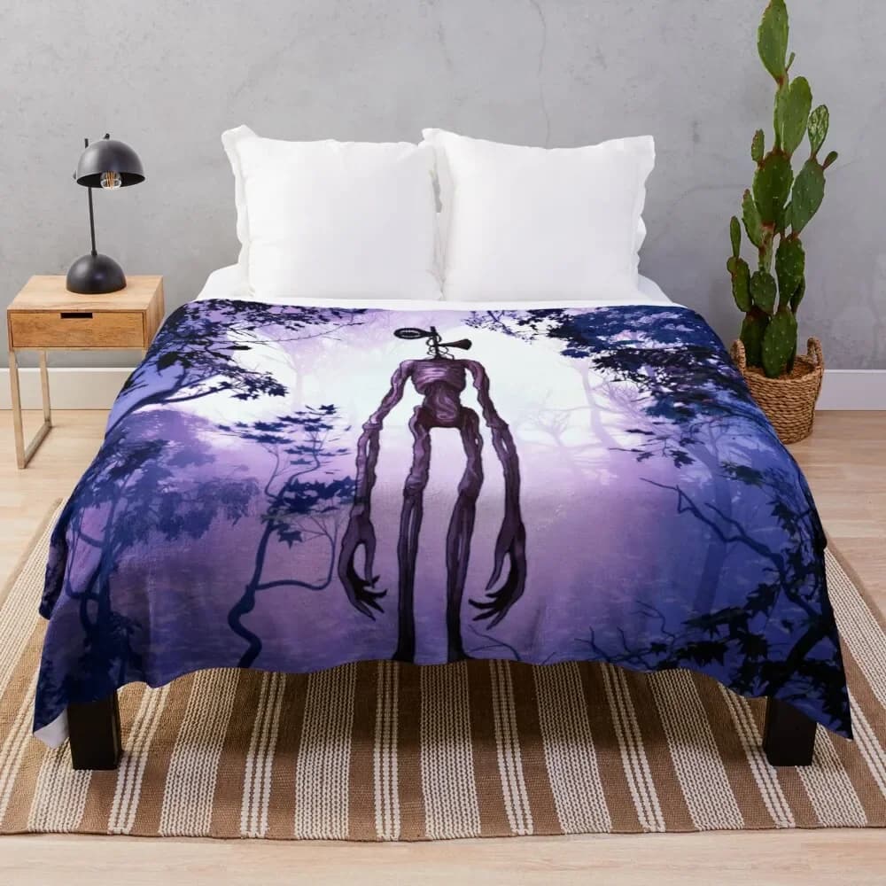 Testa di sirena in coperta viola horror backgroundThrow coperta sfocata
