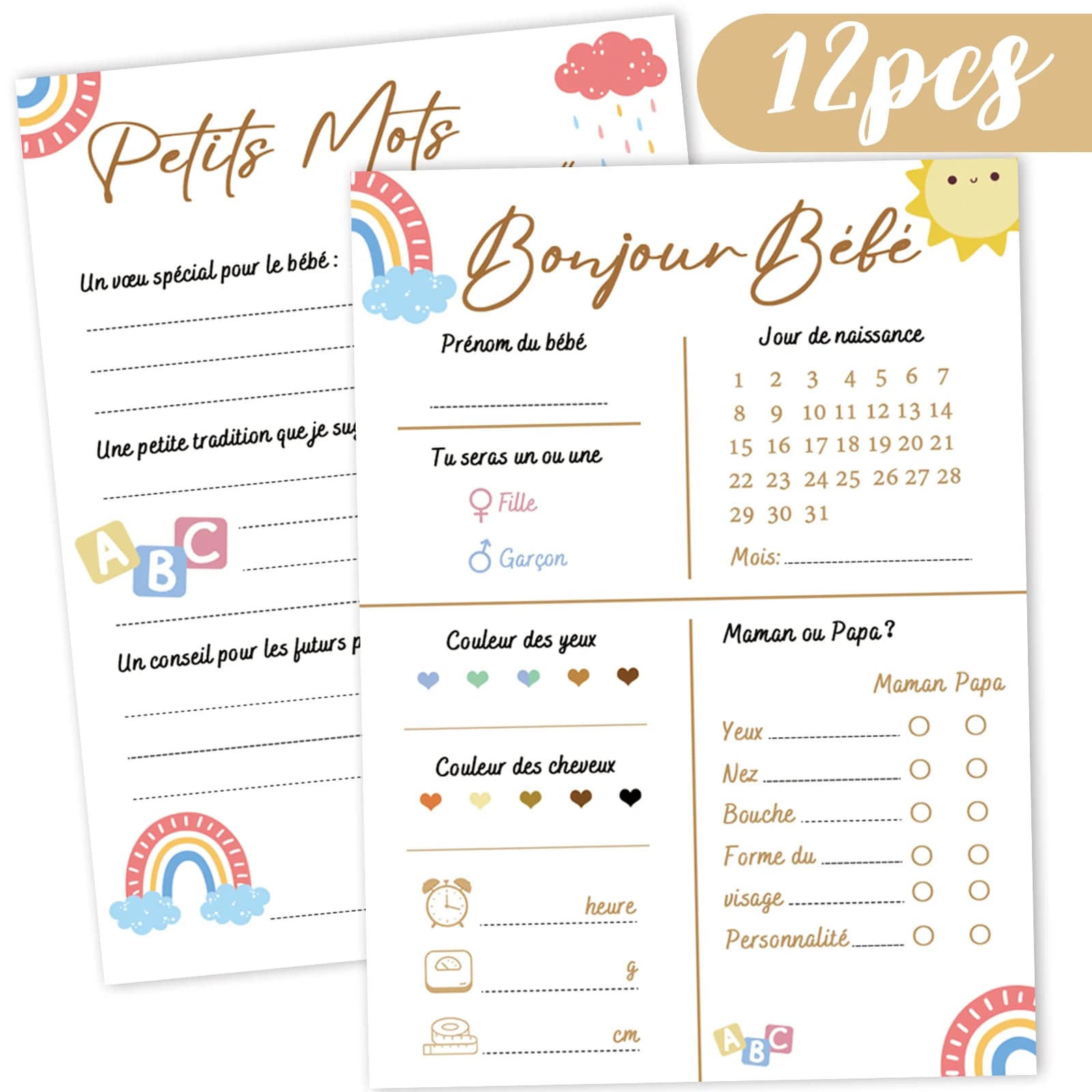 12 carte di previsione - Gioco di previsione del genere della doccia per neonati - perfetto per il bagnetto del bambino, compleanni, battesimi, feste di compleanno