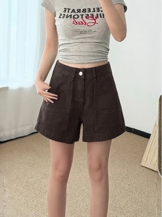 High Waist A-Line Denim Shorts Women's Retro Brown Casual Pants Summer Slimming Hot Pants plus Size Fashion Ladies' Shorts