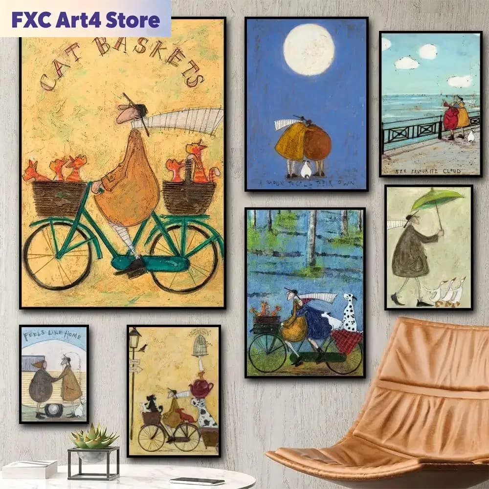 Frameless Sam Toft Art Abstract Landscape Love Dogs Pet Painting Calligraphy HD Canvas Poster living room bedroom bar aesthetic