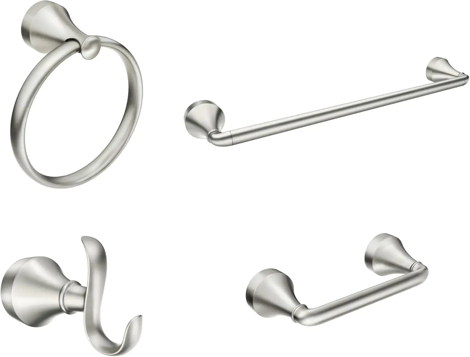 Set Bagno 4 Pezzi in Nichel Spazzolato con Porta Asciugamani, Anello Portasciugamani, Gancio e Porta Carta Igienica per Arredamento Moderno