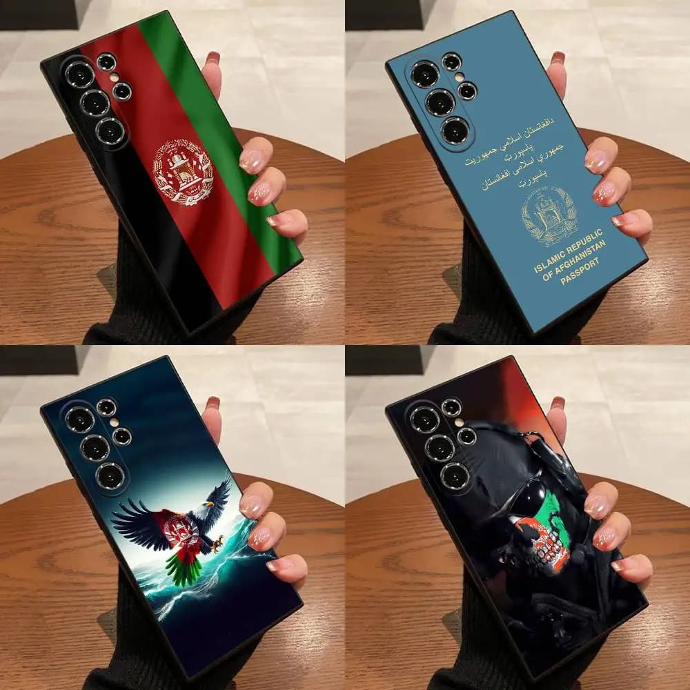 Custodia per passaporto con bandiera dell'emblema nazionale dell'Afghanistan per Samsung S25, S24, S21, S22, S23, S30, Ultra, S20, Plus, Fe, Lite, 5G Scatola nera
