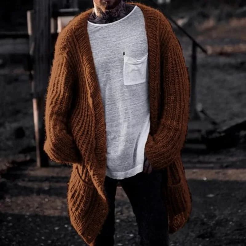 Autunno e inverno da uomo in stile coreano nuovo cappotto maglione Cardigan con ago spesso per il tempo libero all'aperto da uomo di moda medio-lungo