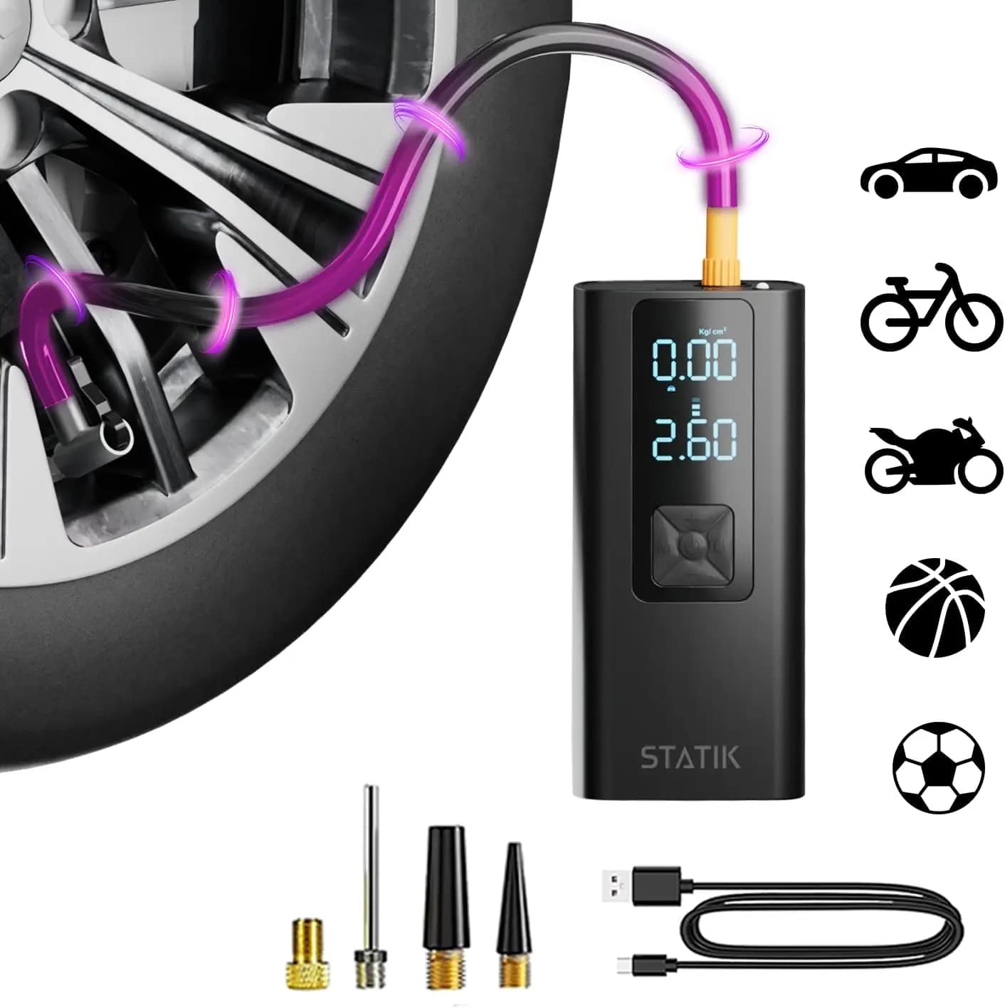 TireHero Quick electric tyre inflator 150 PSI for car, bike and paddle, car maintenance tool