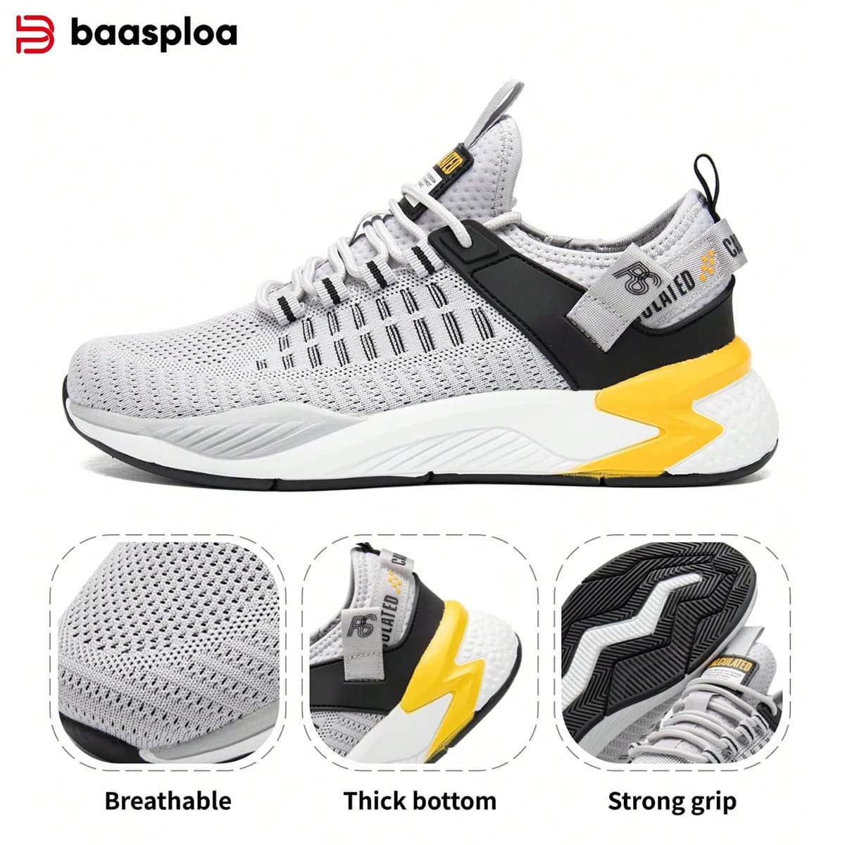 Baasploa New Running Shoes Men Casual Mesh Breathable Lace-up Sports Shoes Male Outdoor Lightweight Non-Slip Sneakers